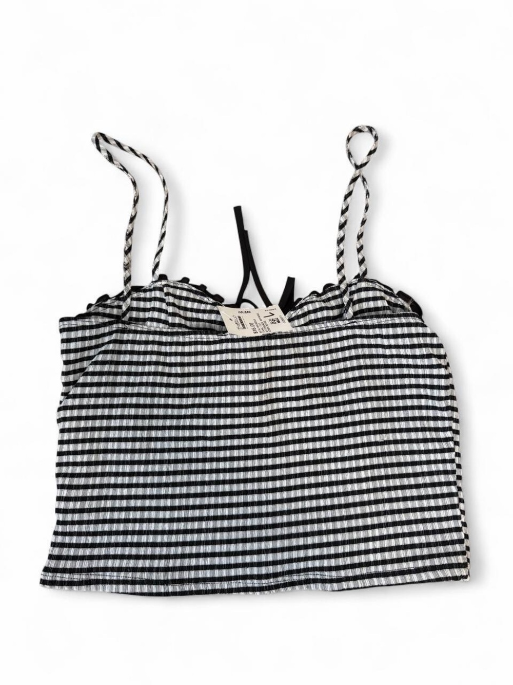 Women’s Black & White Gingham Crop Top with Ruffle Trim - Picture 4 of 6